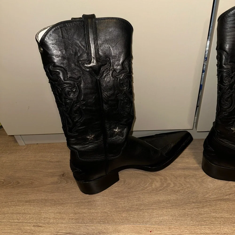 RARE Chrome Hearts Star-Appliqué Black Leather Cowboy Boots Men’s 8/Women’s 9.5